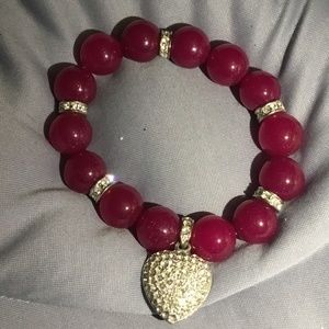 CHERRY AGATE AND RHINESTONES STRETCHY STATEMENT BRACELET